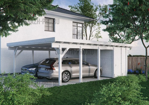 Навес на 2 авто с хозблоком