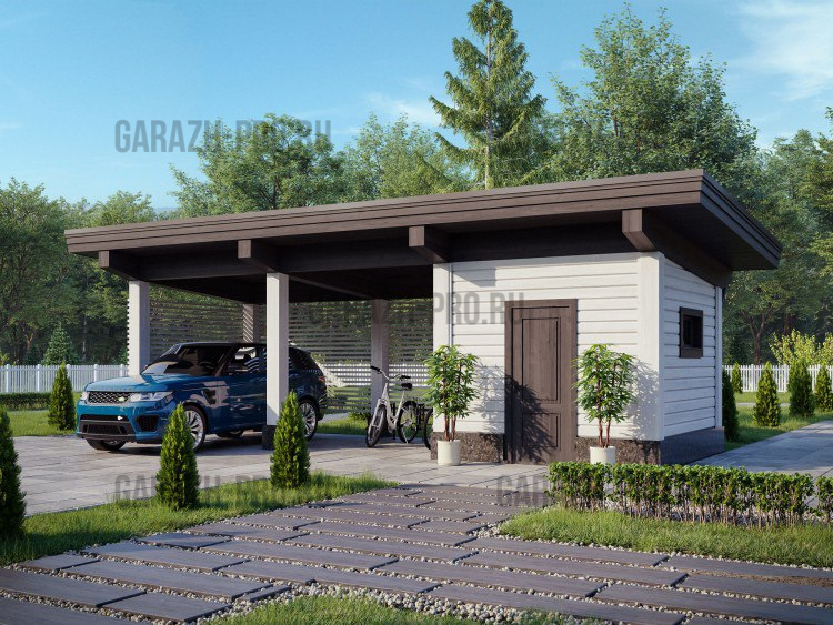 Навес 3х9 на 2 авто с хозблоком