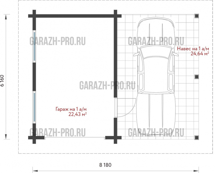 Гараж из клееного бруса с навесом 8х6
