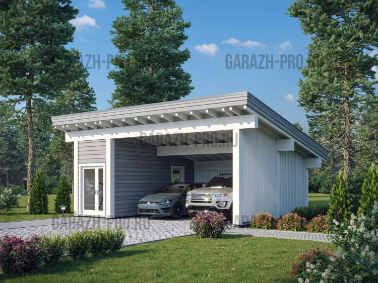 Навес 6х9 на 2 авто с хозблоком
