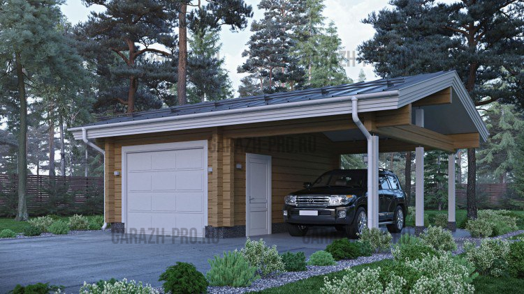 Гараж из клееного бруса с навесом 8х6