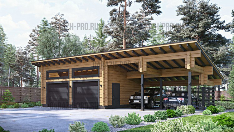 Гараж на 2 авто с навесом на 2 авто 15х7