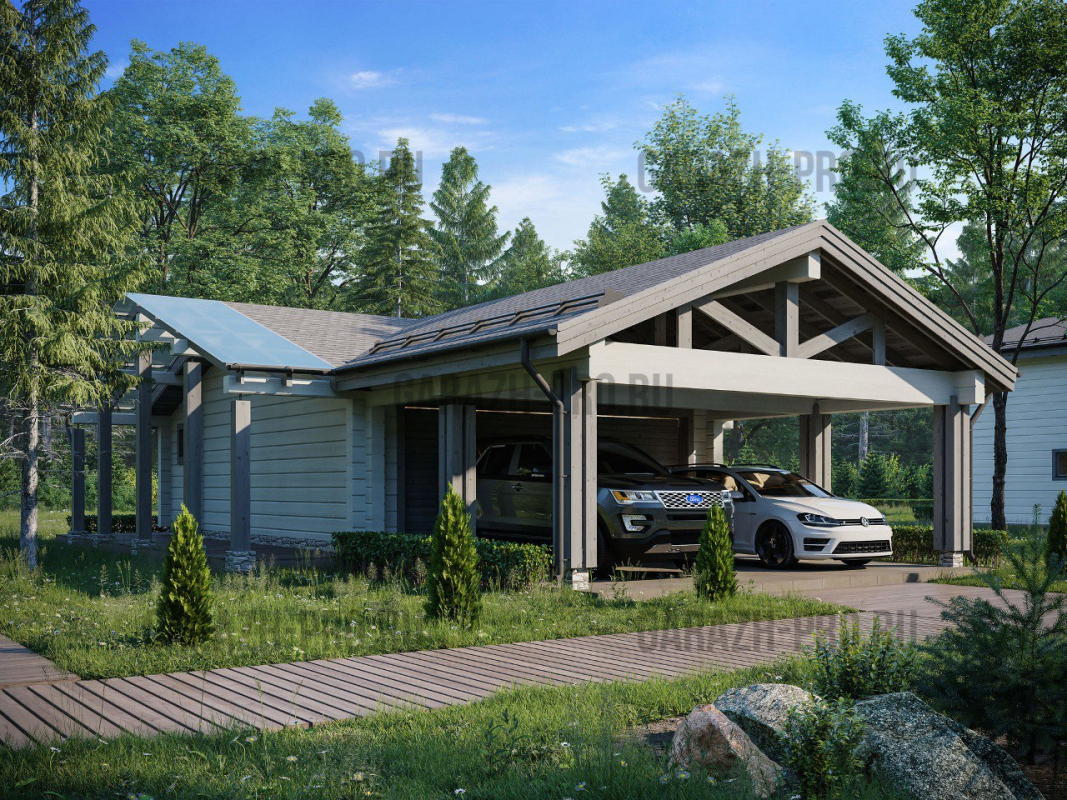 Гараж на 2 авто с навесом на 2 авто и хозблоком 16х7