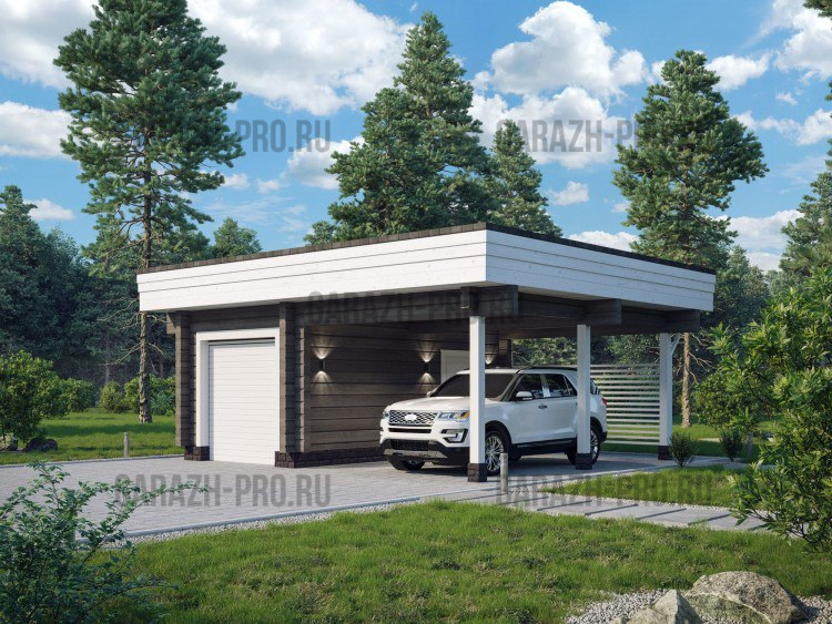 Гараж с прямой кровлей и навесом 6х7