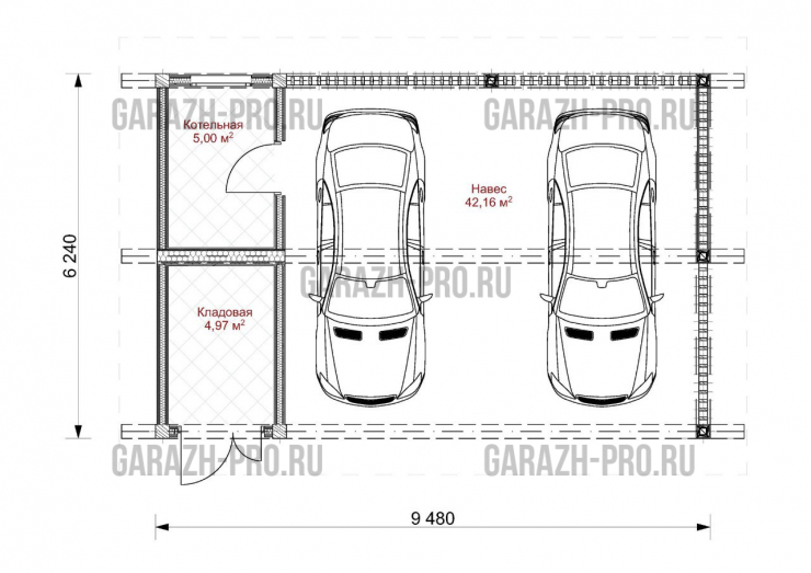 Навес 6х9 на 2 авто с хозблоком