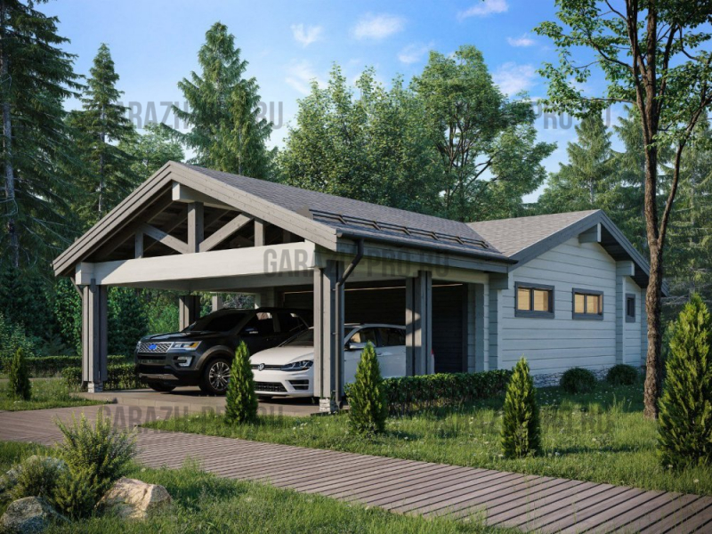 Гараж на 2 авто с навесом на 2 авто и хозблоком 16х7